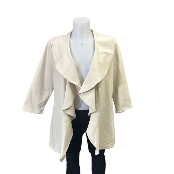 Kay Unger NY Ivory Shawl Collar Water‎ Fall Open Cape Blazer  sz 10 Stretch - Picture 1 of 9